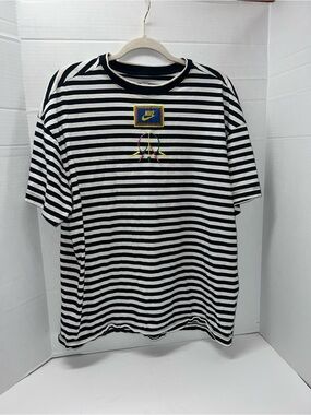 Nike Peace Pack Black and White Striped Tee with Multicolor Peace Patch